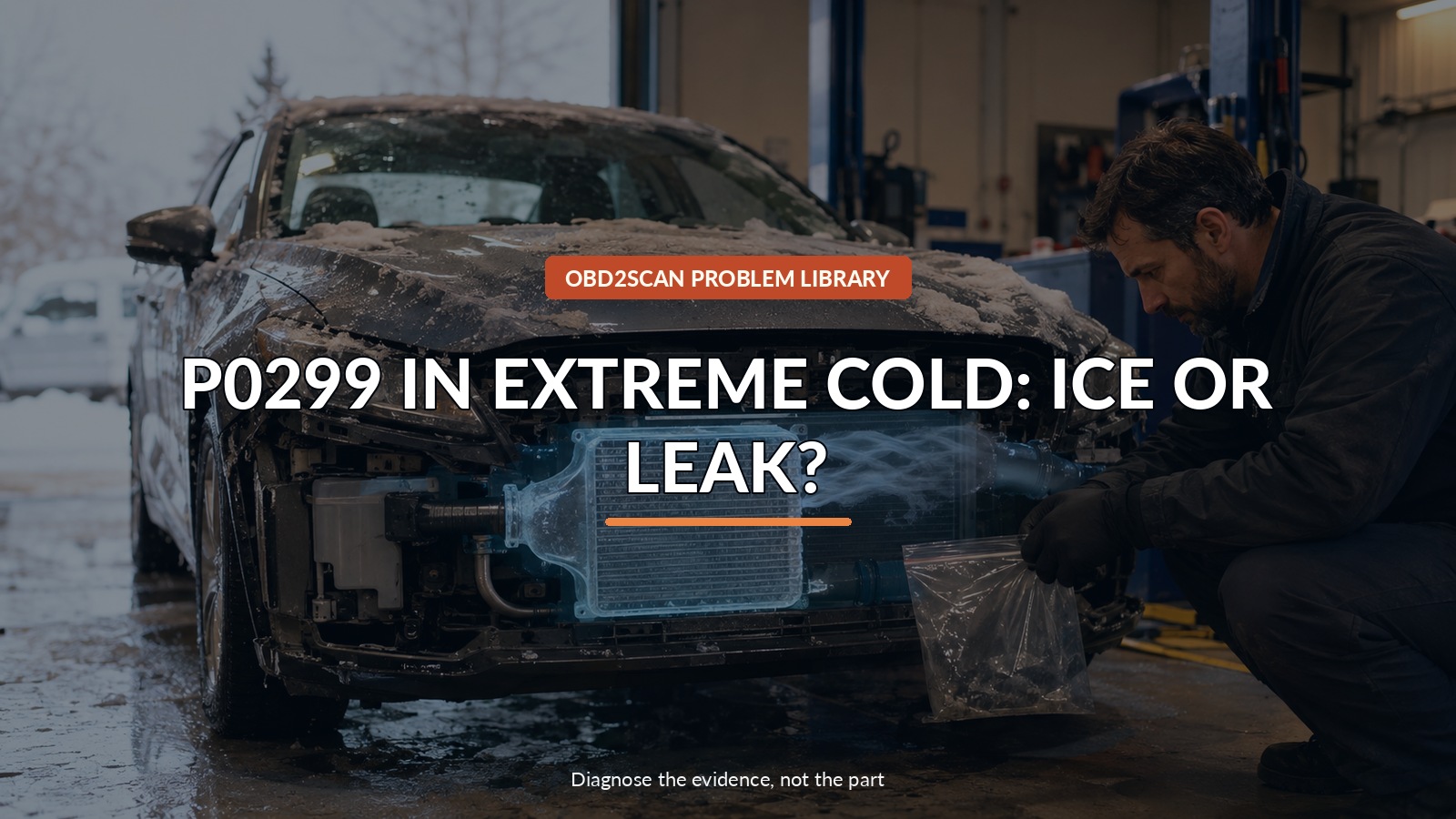 P0299 In Extreme Cold: Ice Or Leak? — conceptual diagnostic scene