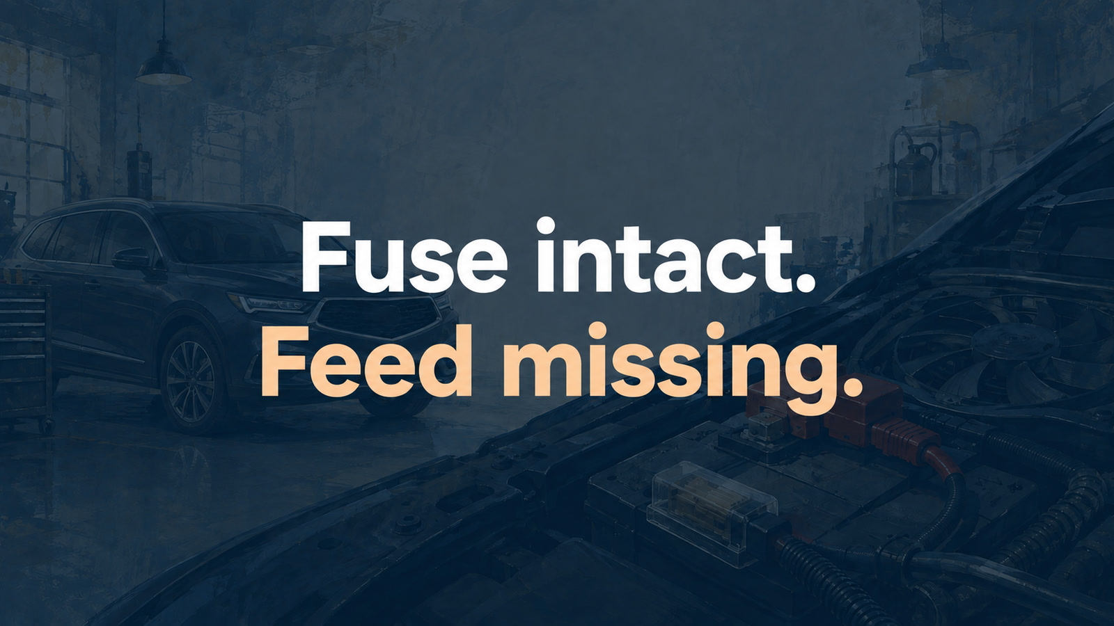 Conceptual editorial illustration: Fuse intact. Feed missing.