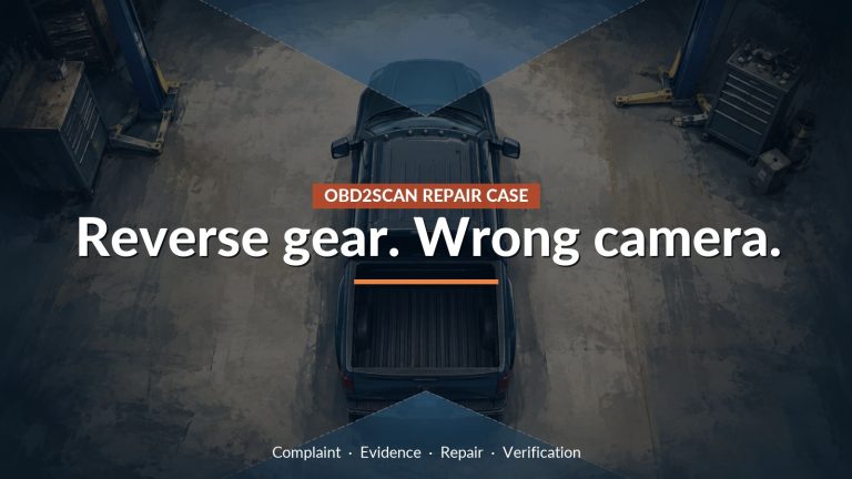Conceptual editorial illustration: Reverse gear. Wrong camera.