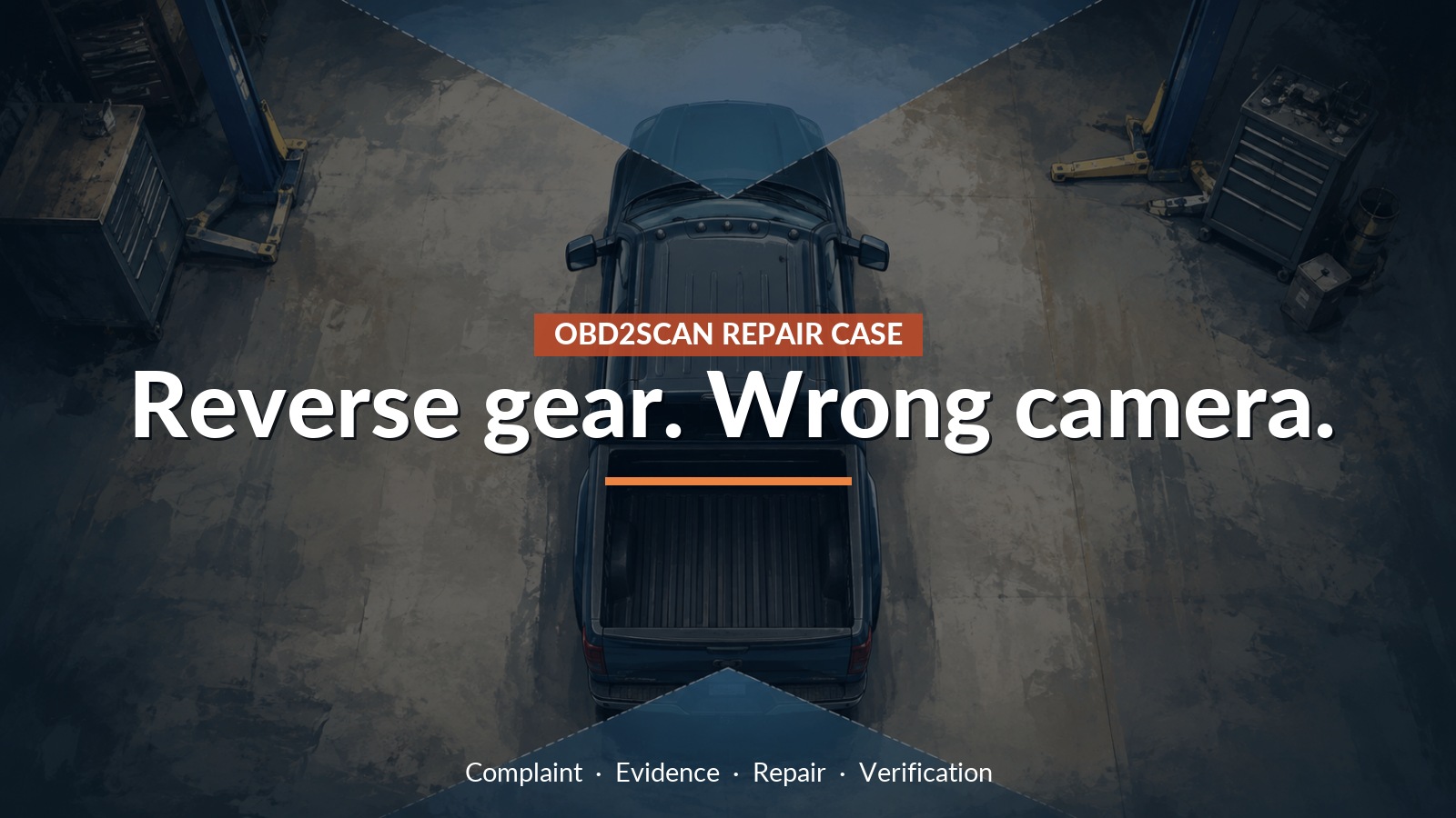 Conceptual editorial illustration: Reverse gear. Wrong camera.