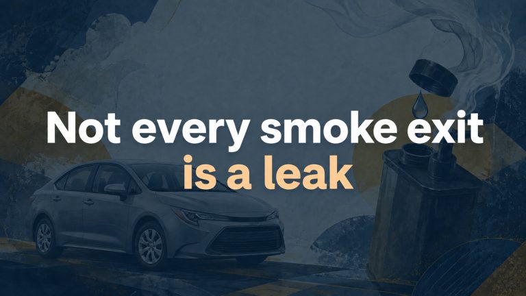 Conceptual editorial illustration: Not every smoke exit / is a leak