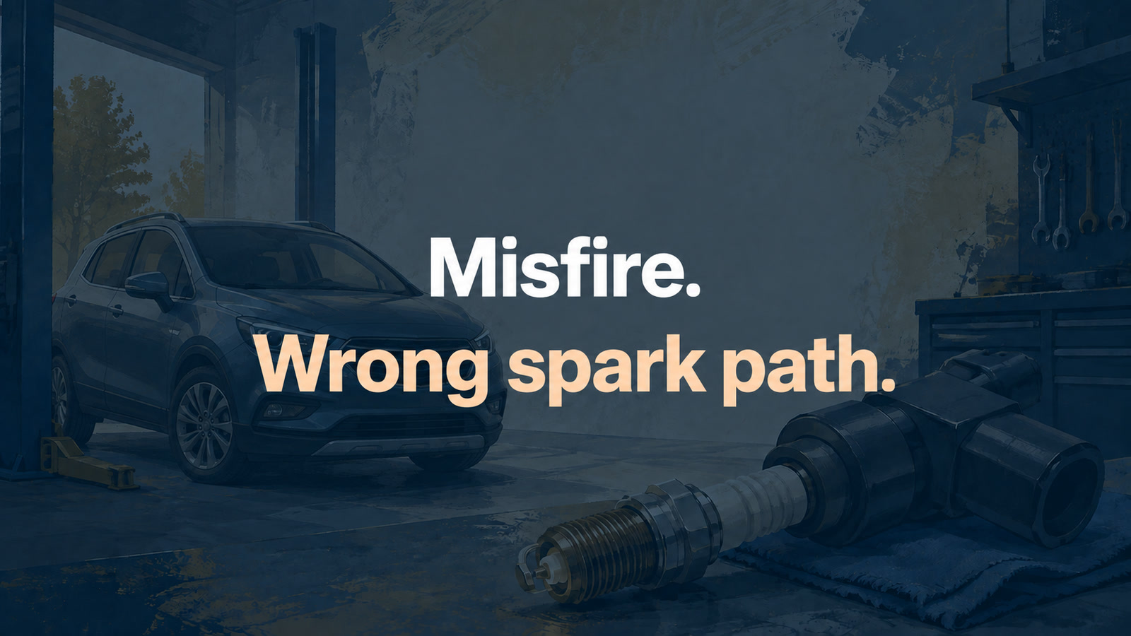 Conceptual editorial illustration: Misfire. Wrong spark path.