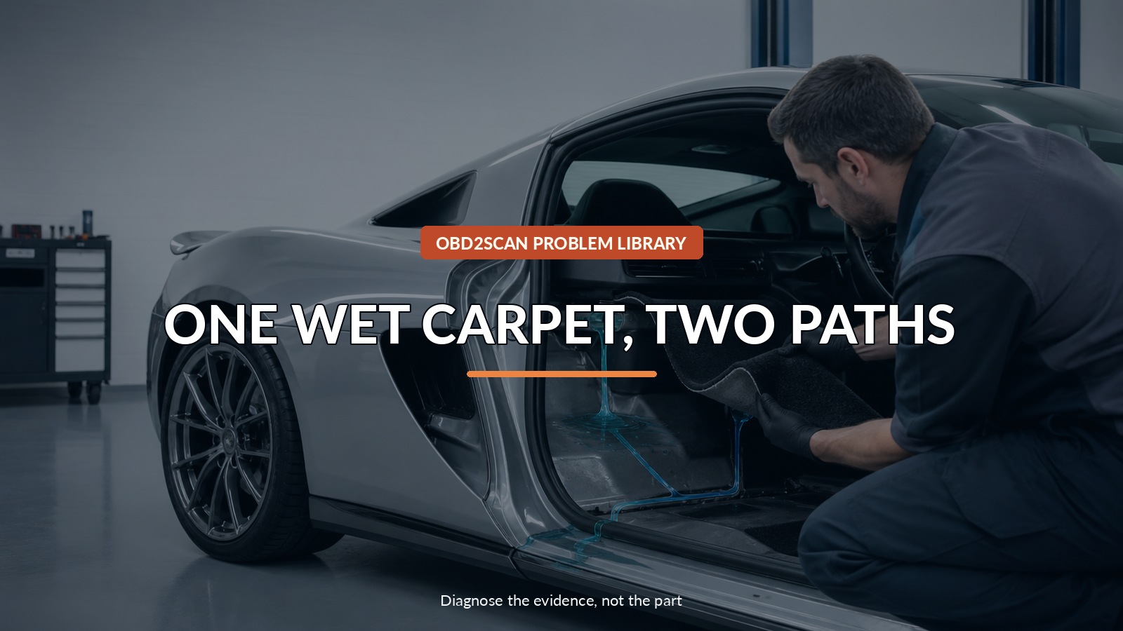 One Wet Carpet, Two Paths — conceptual diagnostic scene