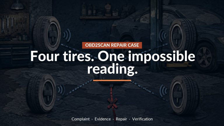 Conceptual editorial illustration: Four tires. One impossible reading.