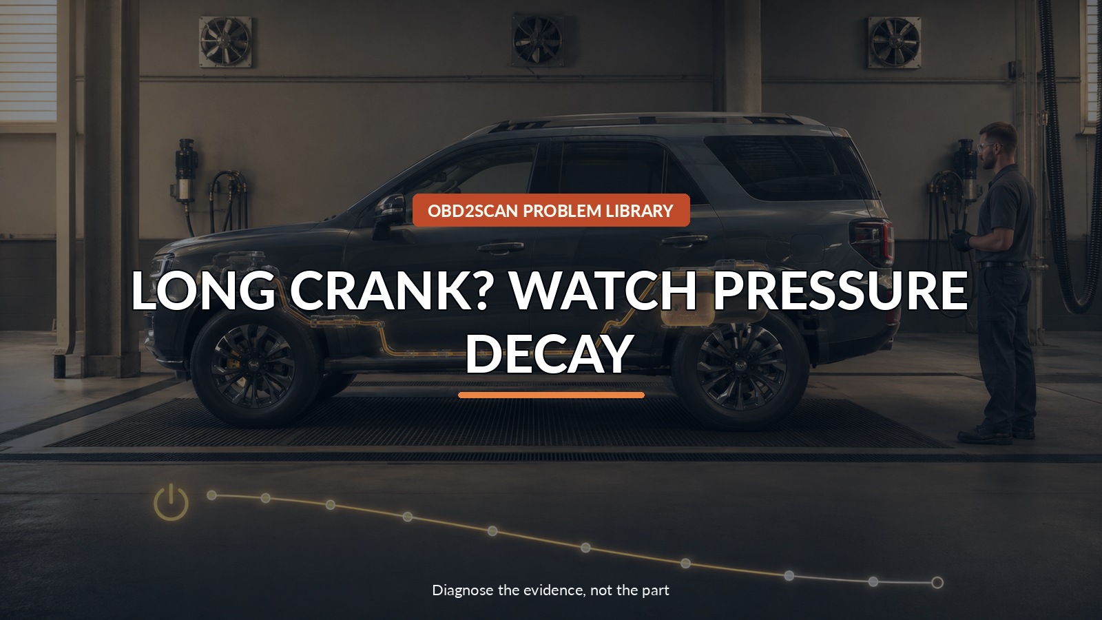 Long Crank? Watch Pressure Decay — conceptual diagnostic scene
