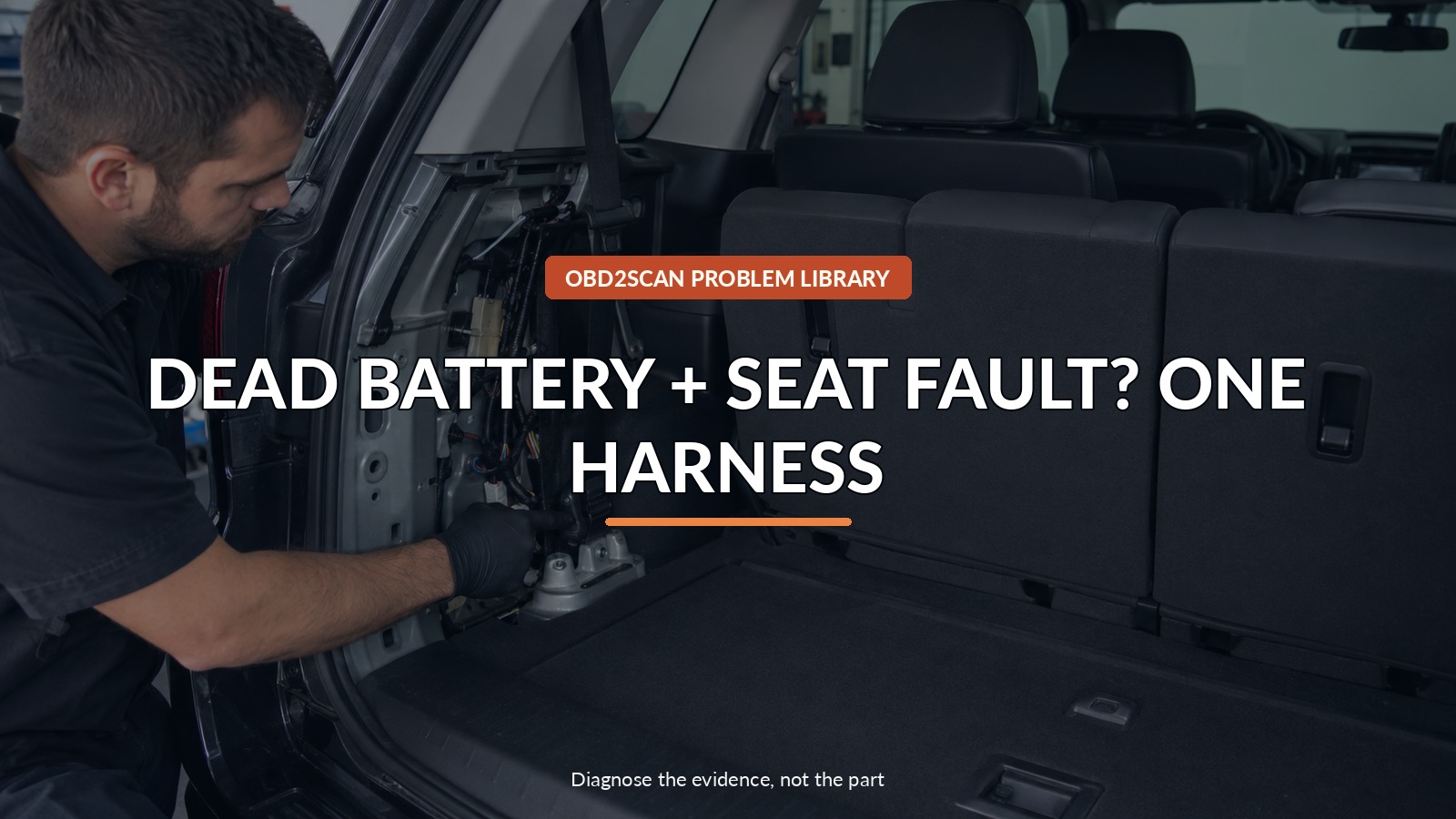 Dead Battery + Seat Fault? One Harness — conceptual diagnostic scene