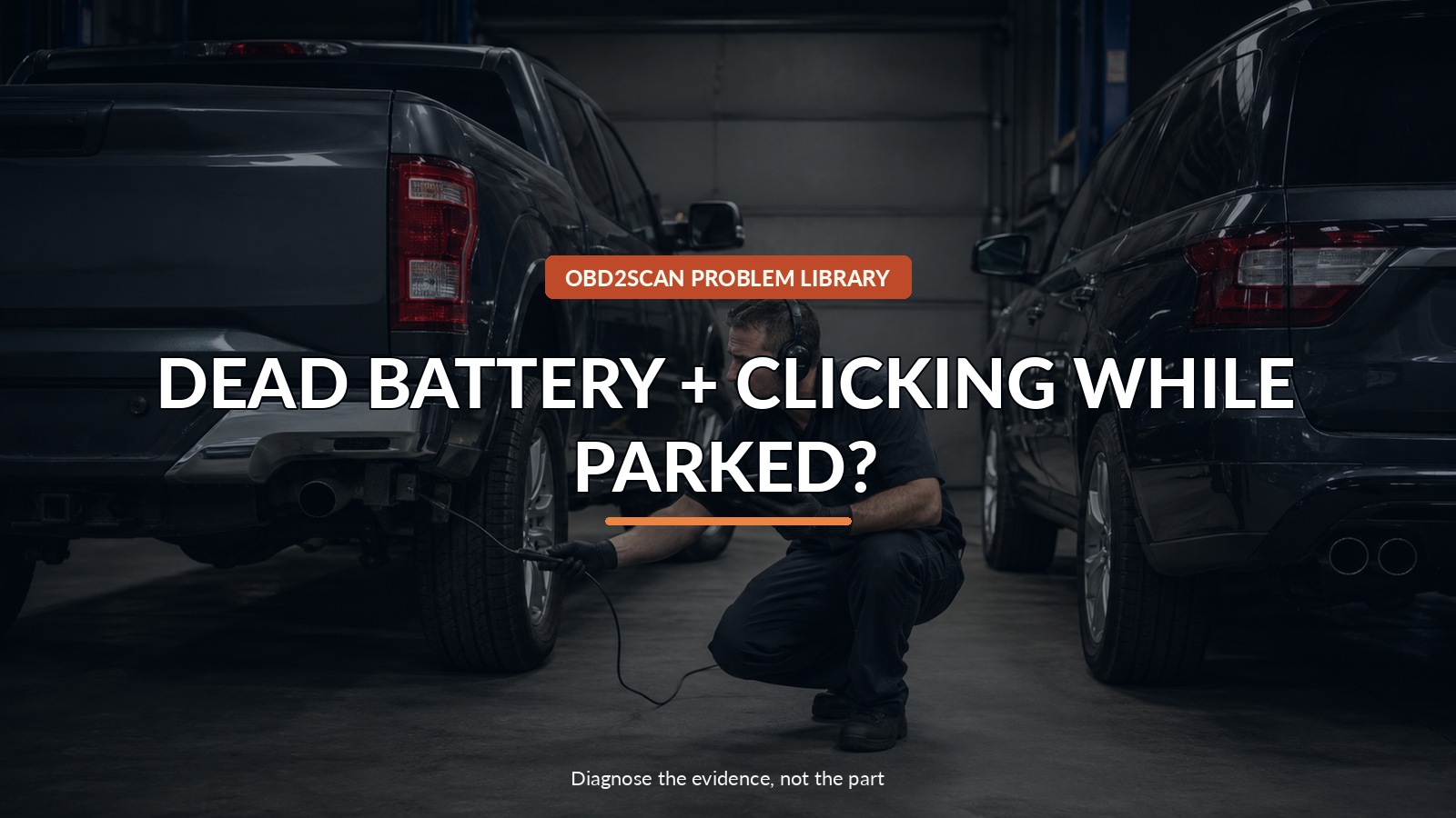 Dead Battery + Clicking While Parked? — conceptual diagnostic scene