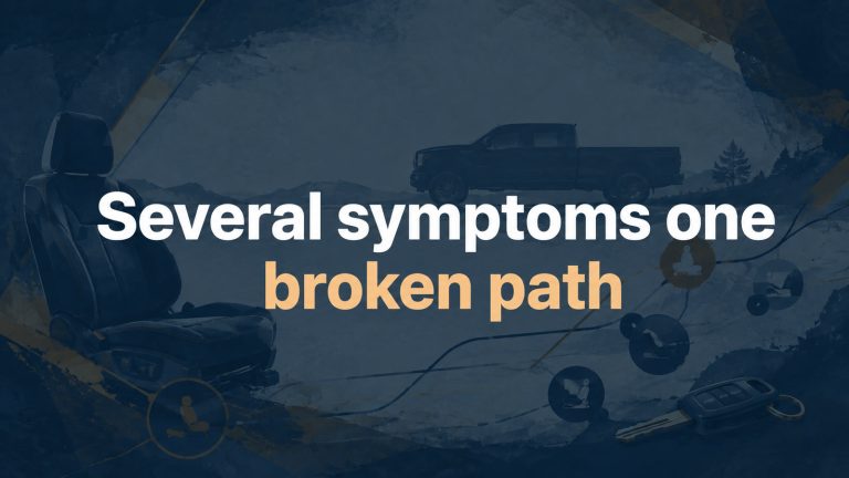 Conceptual editorial illustration: Several symptoms one / broken path