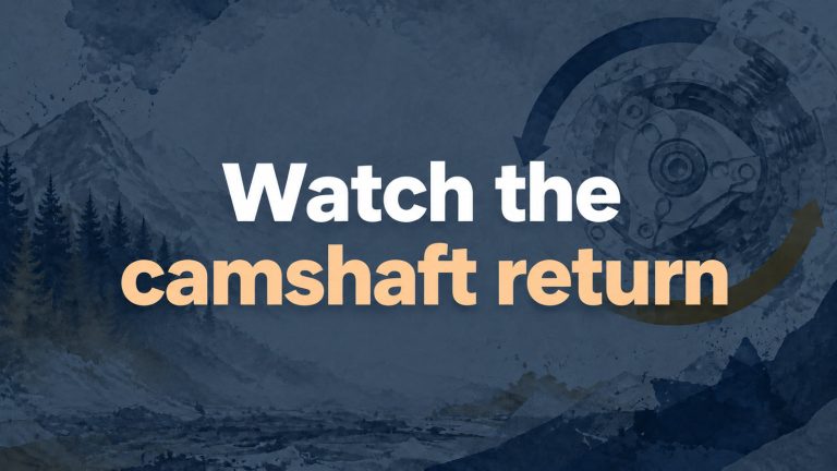 Conceptual editorial illustration: Watch the / camshaft return