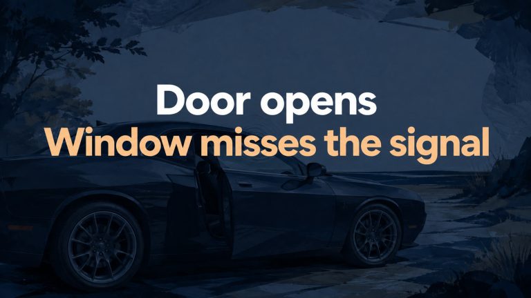 Conceptual editorial illustration: Door opens / Window misses the signal