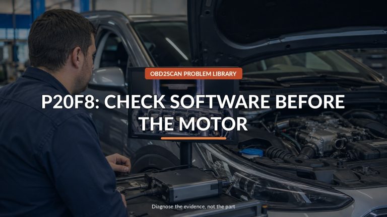 P20F8: Check Software Before The Motor — conceptual diagnostic scene
