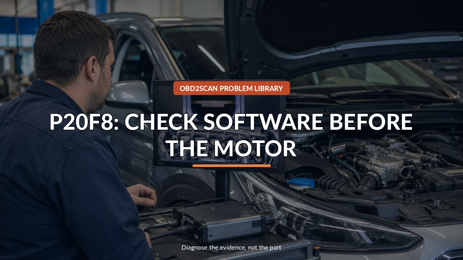 P20F8: Check Software Before The Motor — conceptual diagnostic scene