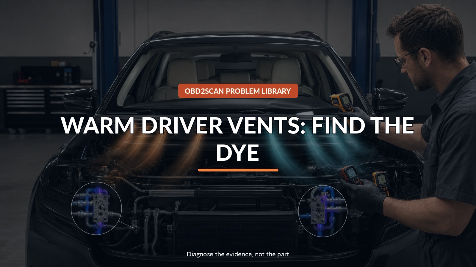 Warm Driver Vents: Find The Dye — conceptual diagnostic scene