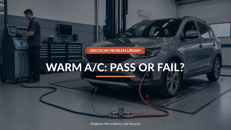 Warm A/C: Pass Or Fail? — conceptual diagnostic scene