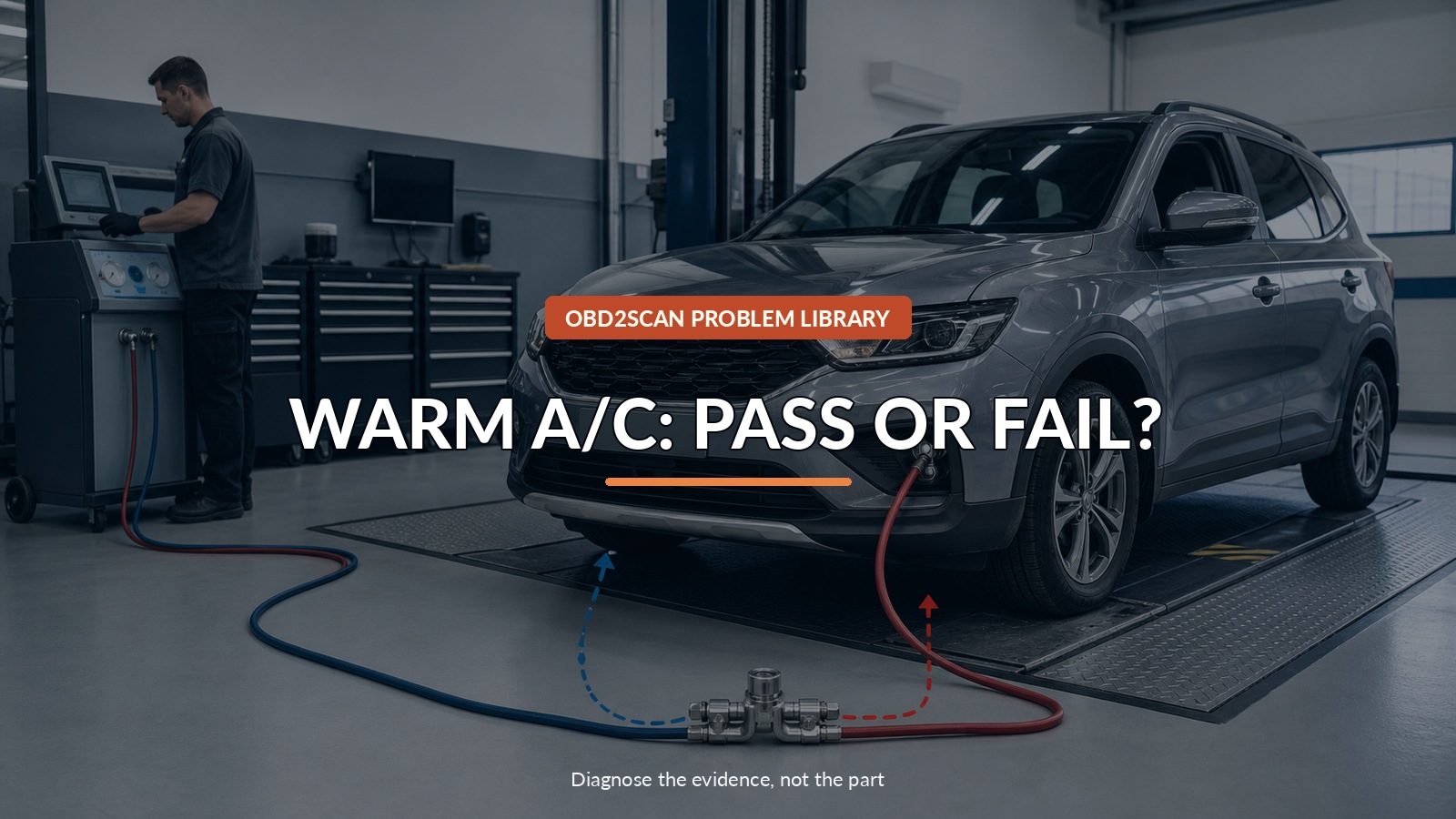 Warm A/C: Pass Or Fail? — conceptual diagnostic scene