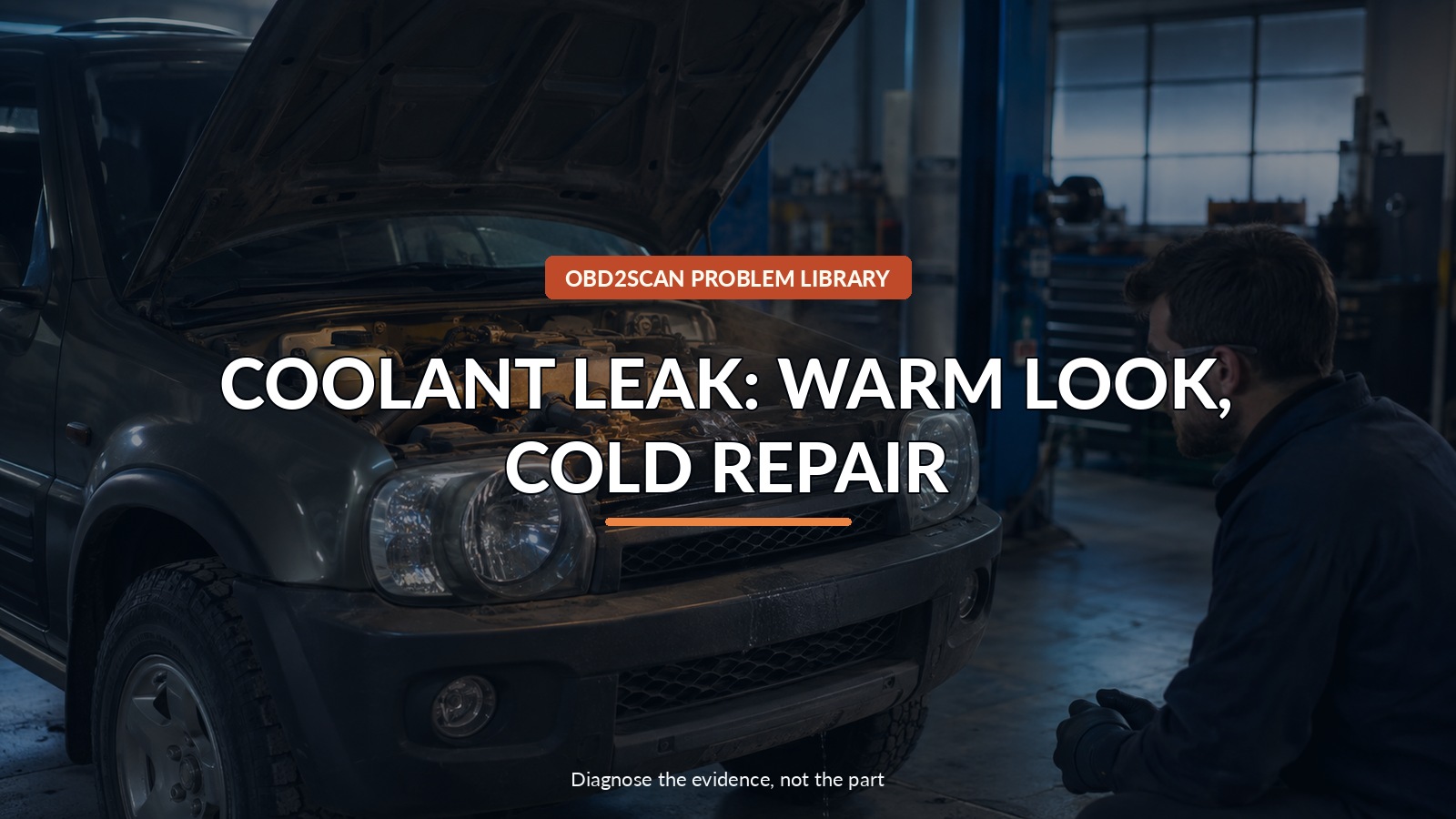 Coolant Leak: Warm Look, Cold Repair — conceptual diagnostic scene