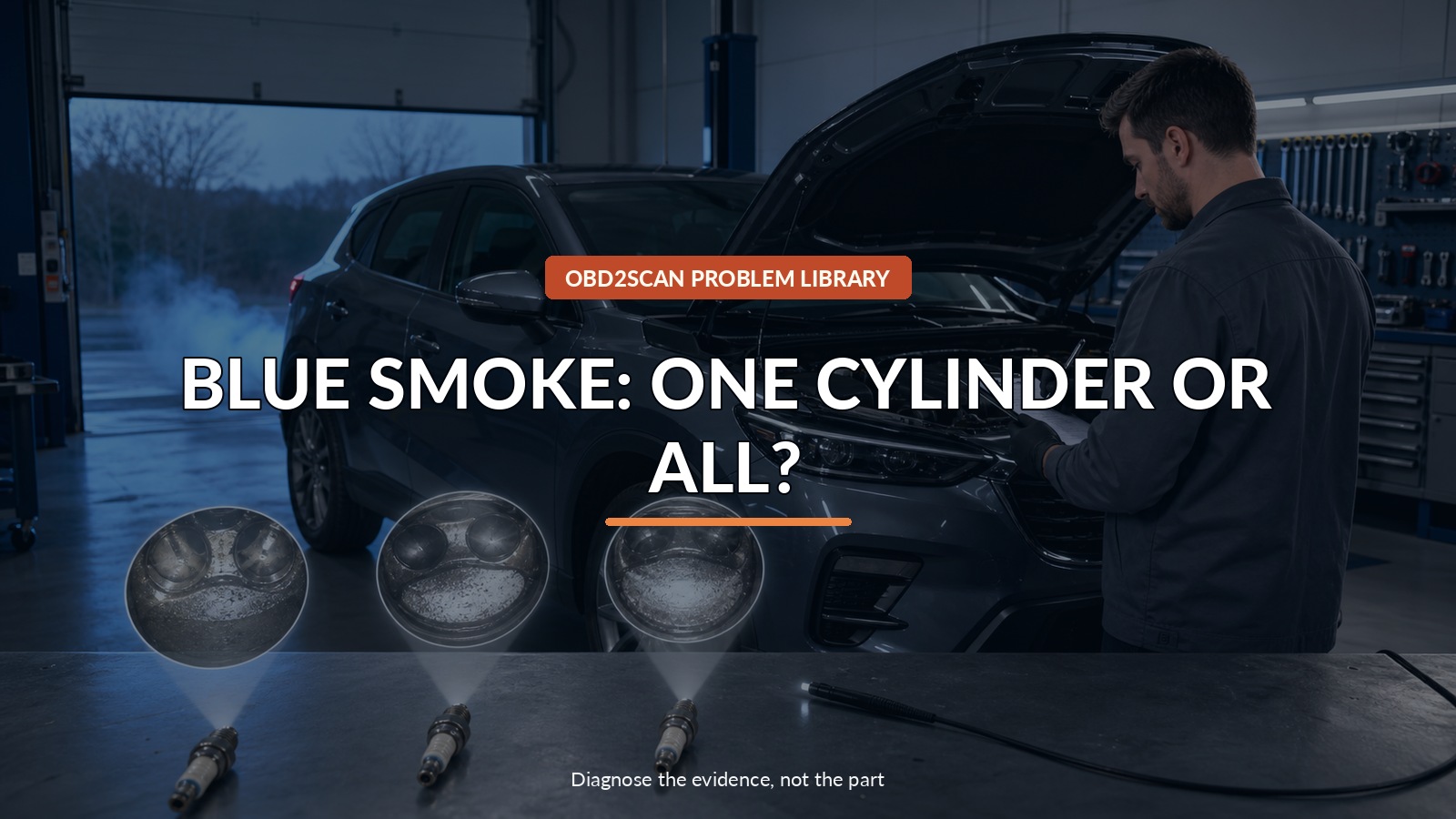 Blue Smoke: One Cylinder Or All? — conceptual diagnostic scene