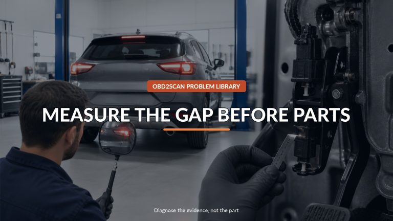 Measure The Gap Before Parts — conceptual diagnostic scene