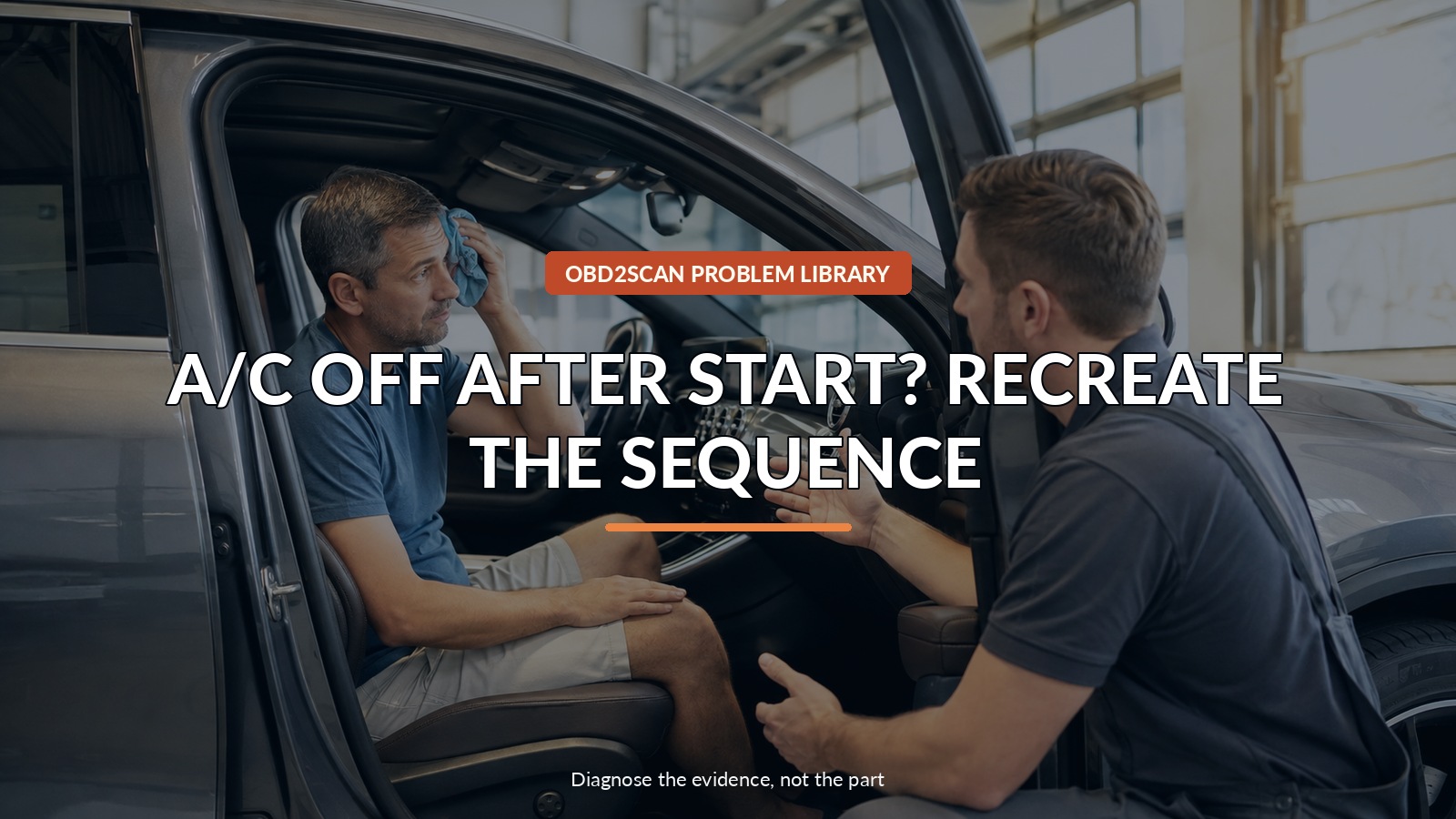 A/C Off After Start? Recreate The Sequence — conceptual diagnostic scene
