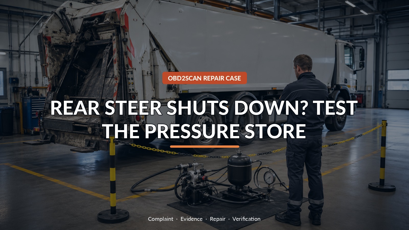 Rear Steer Shuts Down? Test The Pressure Store — conceptual diagnostic scene