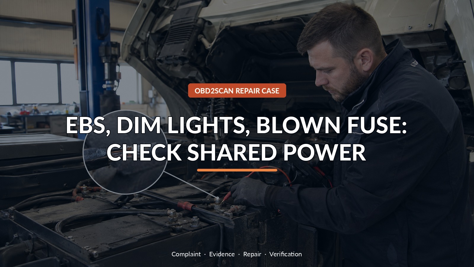 Ebs, Dim Lights, Blown Fuse: Check Shared Power — conceptual diagnostic scene