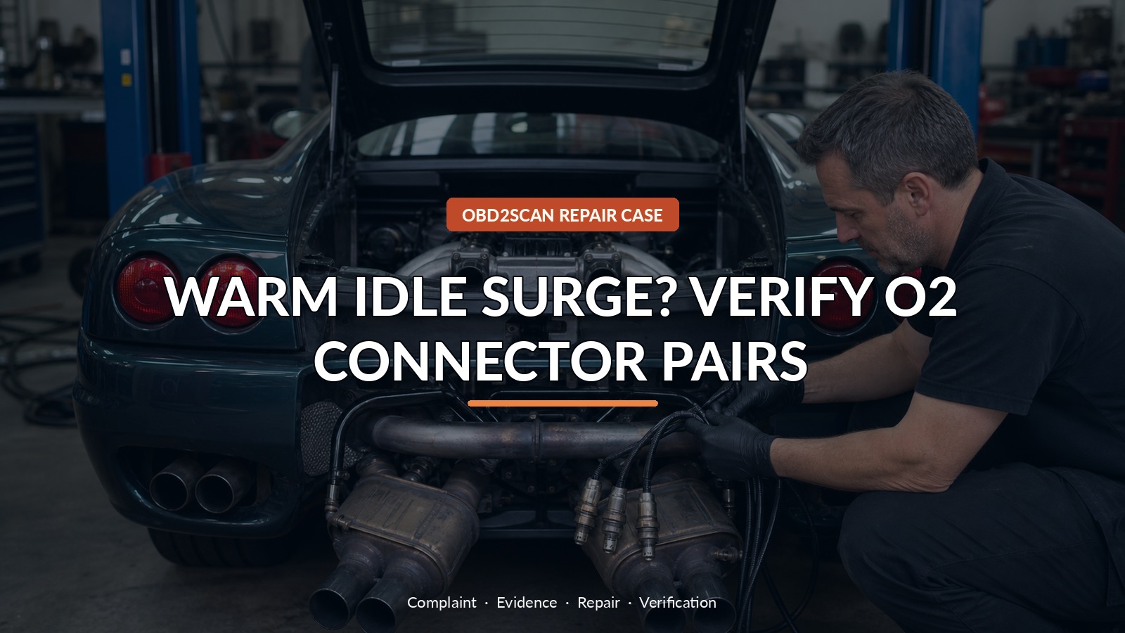 Warm Idle Surge? Verify O2 Connector Pairs — conceptual diagnostic scene