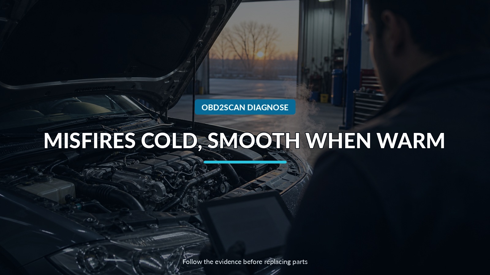 Misfires Cold, Smooth When Warm — conceptual diagnostic scene