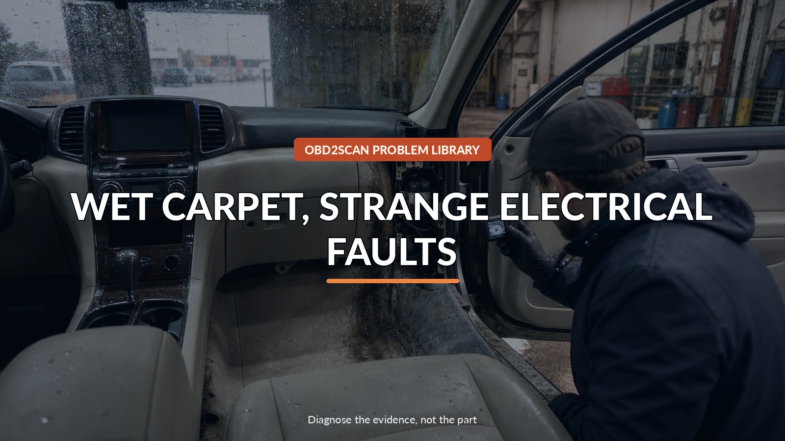 Wet Carpet, Strange Electrical Faults — conceptual diagnostic scene