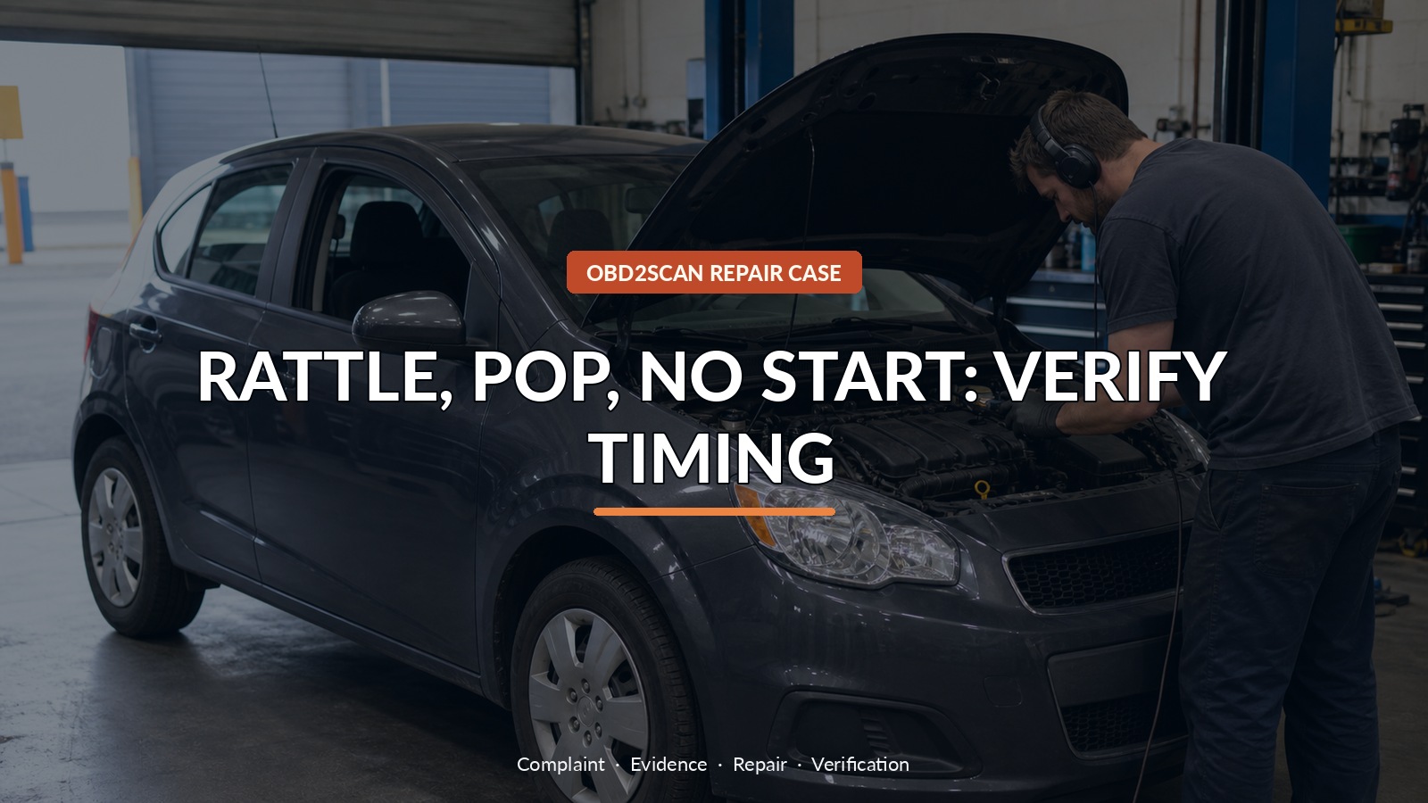 Rattle, Pop, No Start: Verify Timing — conceptual diagnostic scene