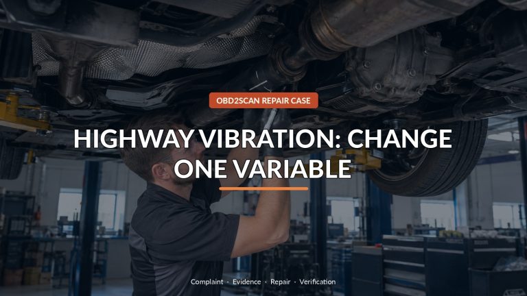 Highway Vibration: Change One Variable — conceptual diagnostic scene