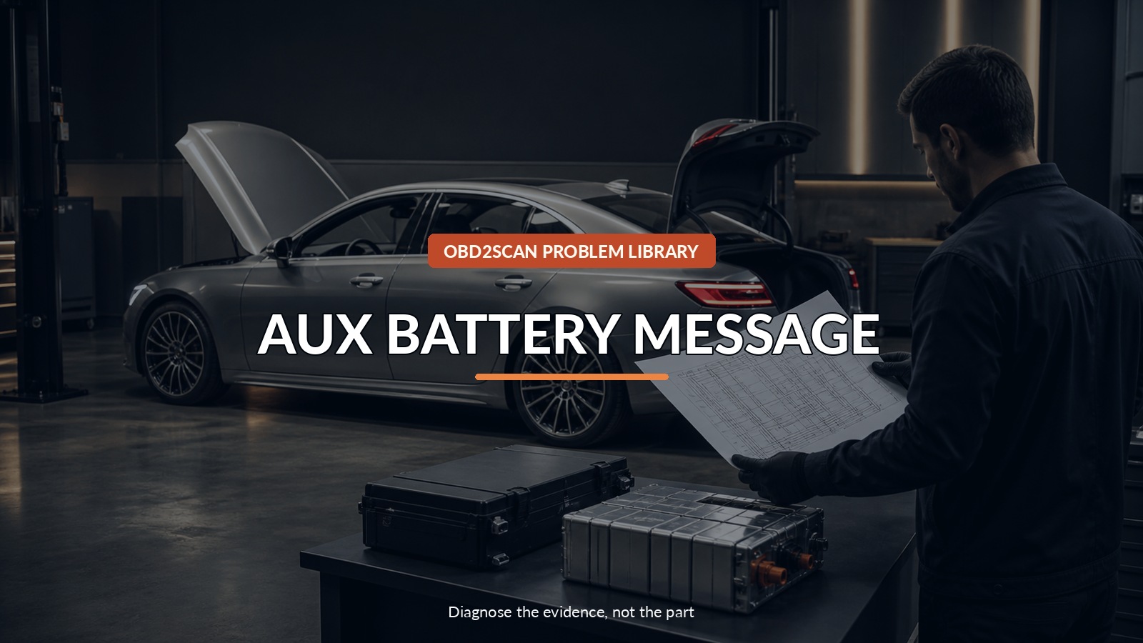 Aux Battery Message — conceptual diagnostic scene
