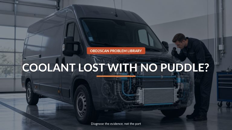 Coolant Lost With No Puddle? — conceptual diagnostic scene