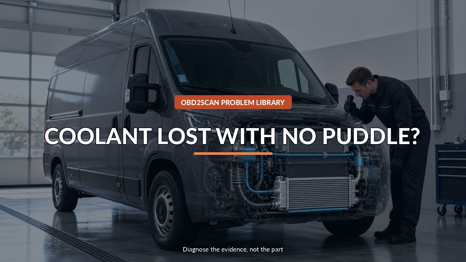 Coolant Lost With No Puddle? — conceptual diagnostic scene