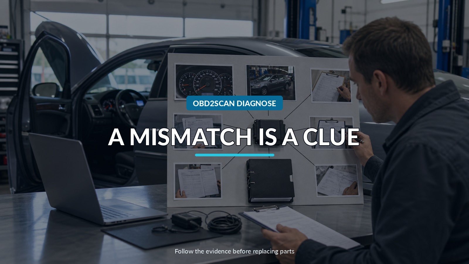 A Mismatch Is A Clue — conceptual diagnostic scene