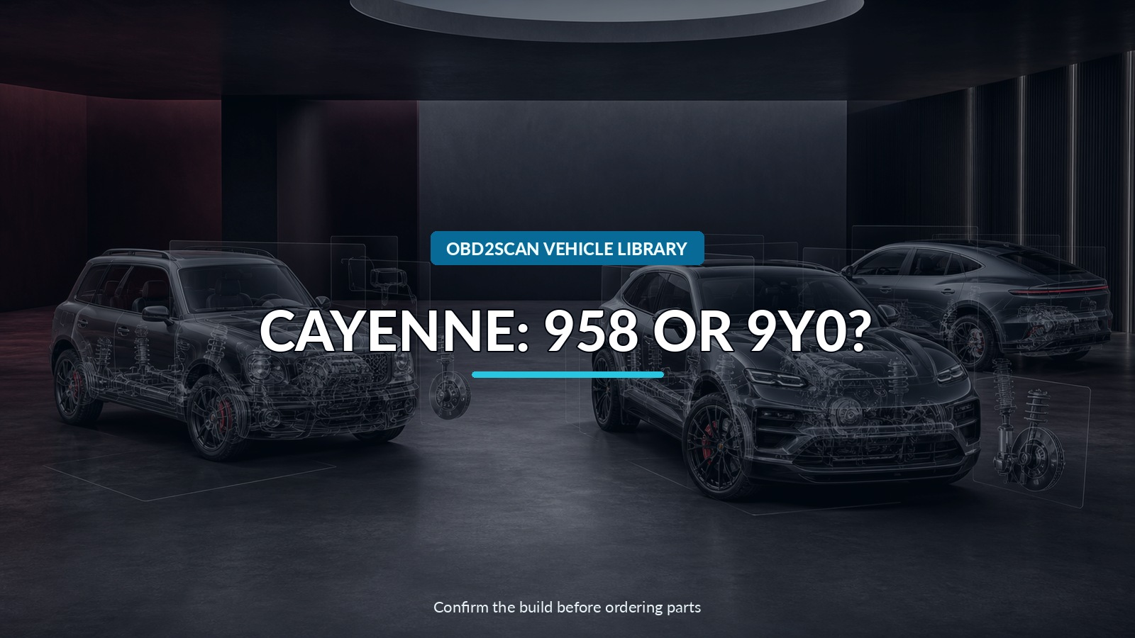 Cayenne: 958 Or 9Y0? — conceptual vehicle identity-verification scene