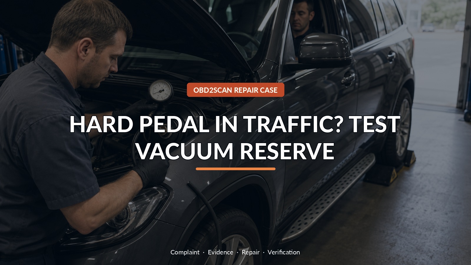 Hard Pedal In Traffic? Test Vacuum Reserve — conceptual diagnostic scene