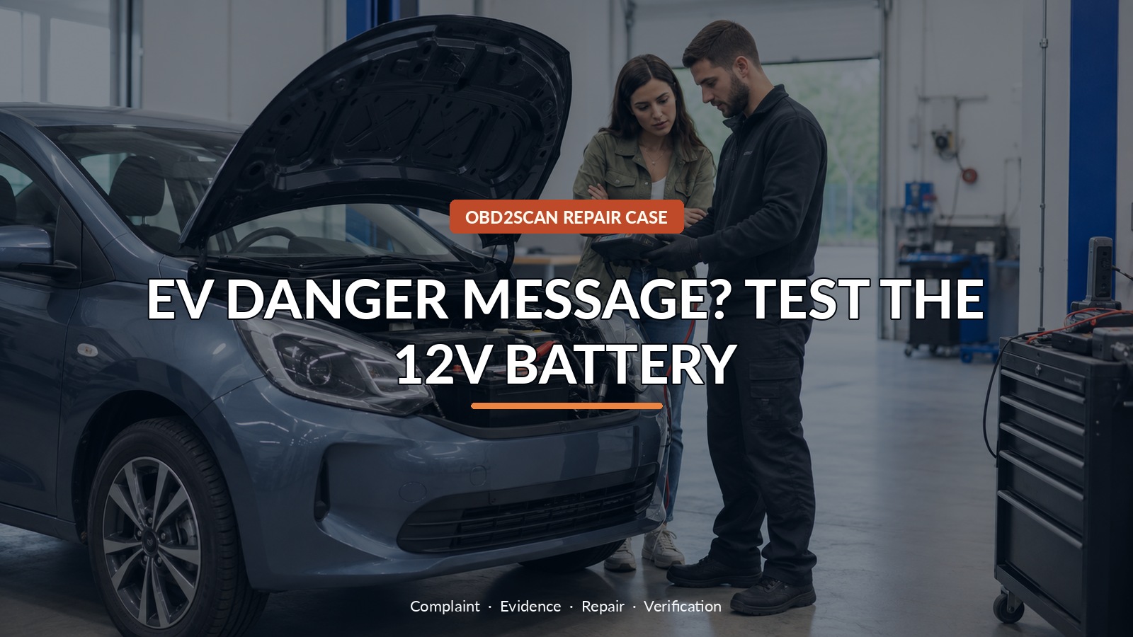 Ev Danger Message? Test The 12V Battery — conceptual diagnostic scene