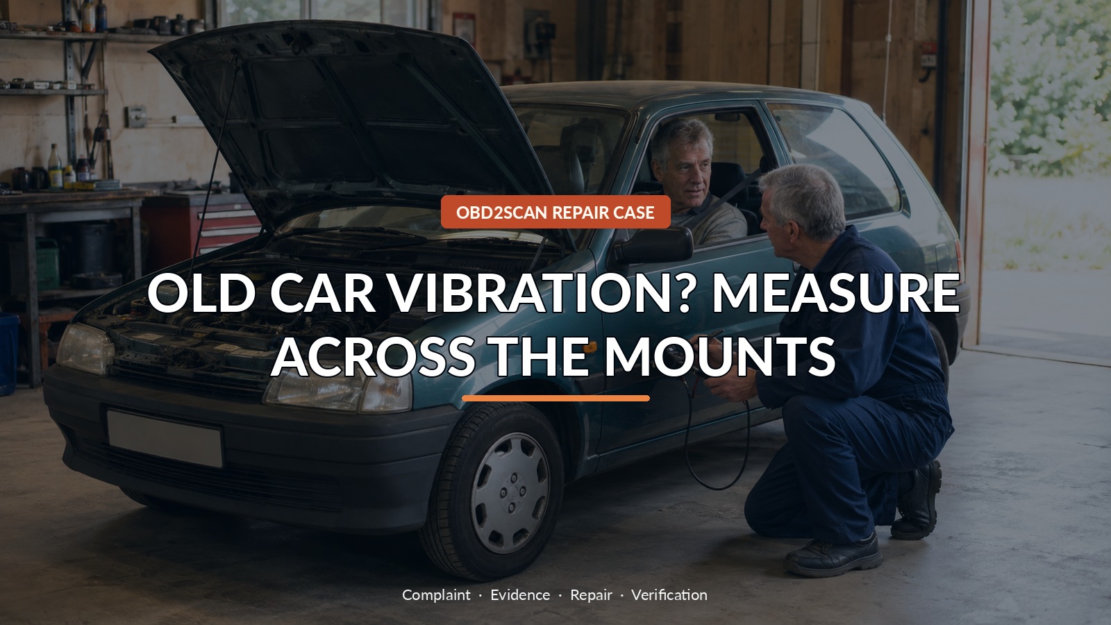 Old Car Vibration? Measure Across The Mounts — conceptual diagnostic scene