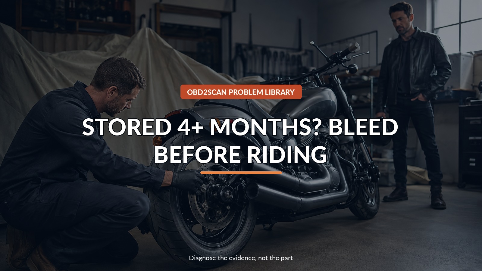Stored 4+ Months? Bleed Before Riding — conceptual diagnostic scene