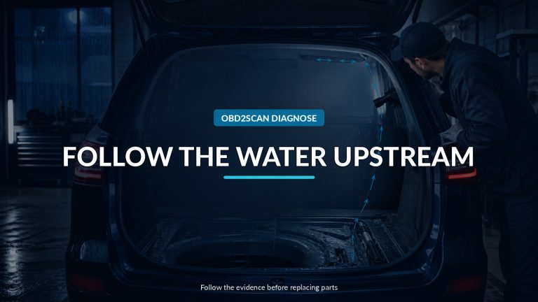 Follow The Water Upstream — conceptual diagnostic scene