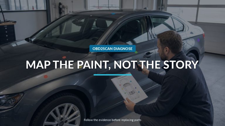 Map The Paint, Not The Story — conceptual diagnostic scene